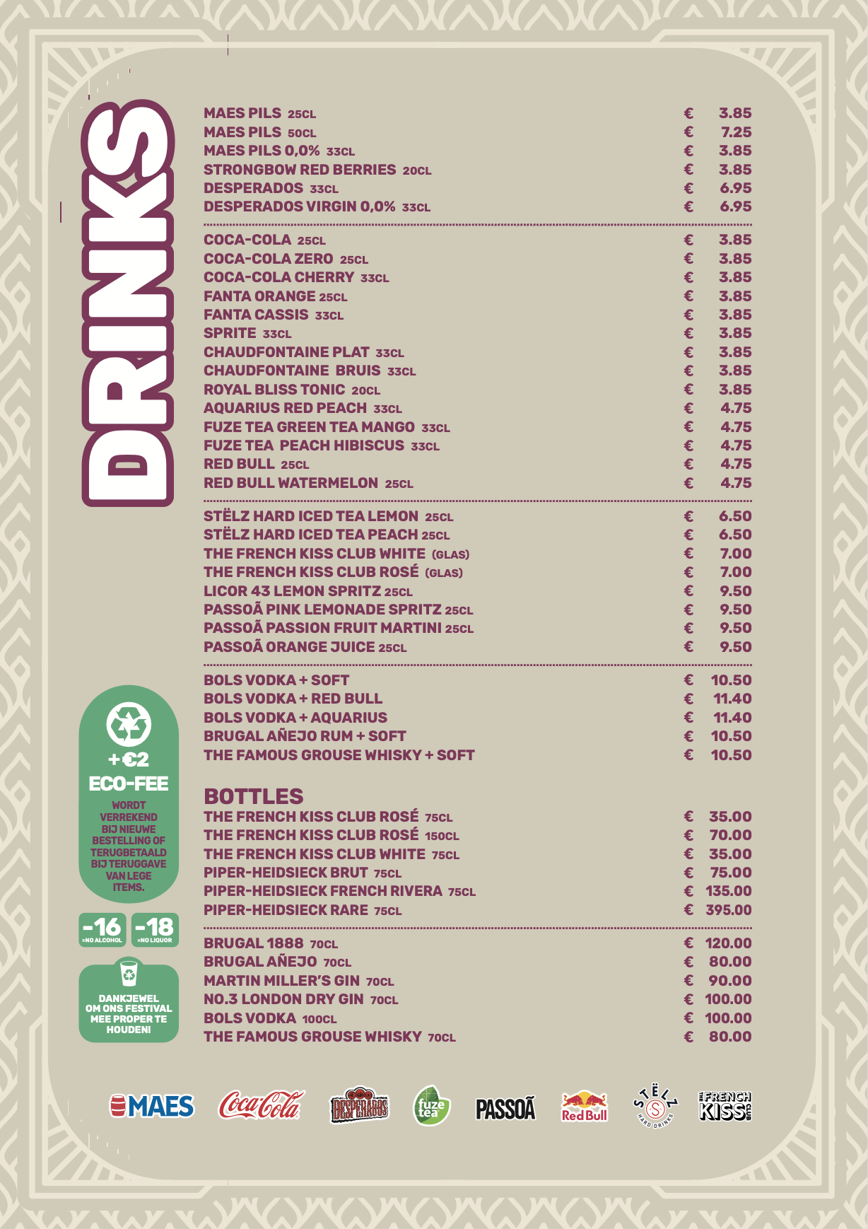 Prijslijst Drinks